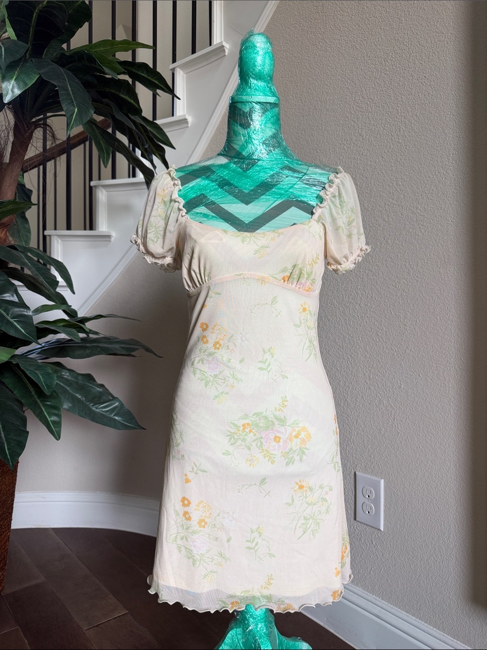 Abound Cream Mini Dress with Yellow & Green Floral Print